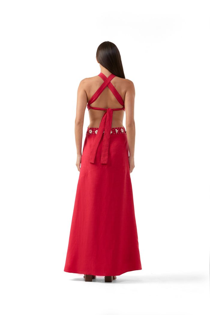 Vestido Flores Knot Vermelho