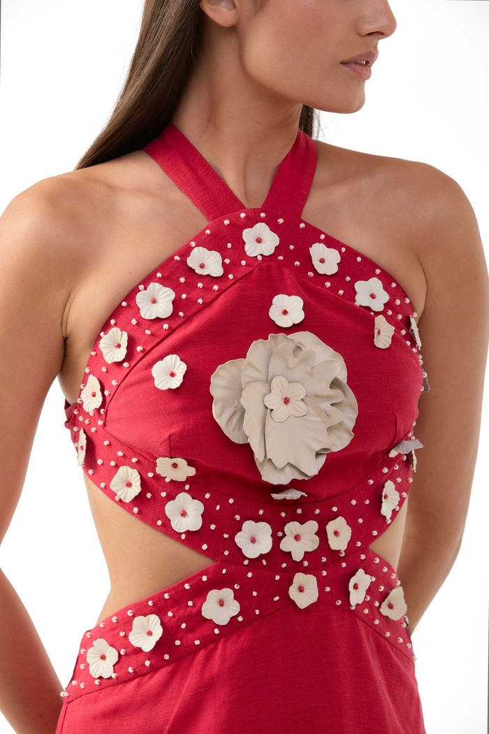 Vestido Flores Knot Vermelho