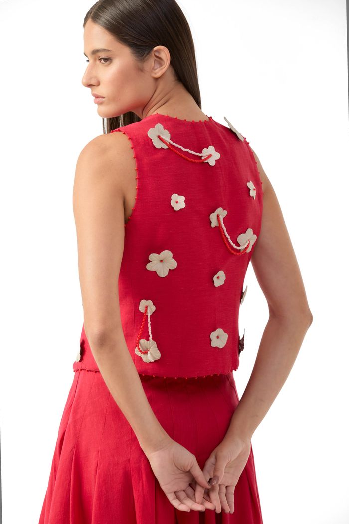 Colete Flores Vermelho