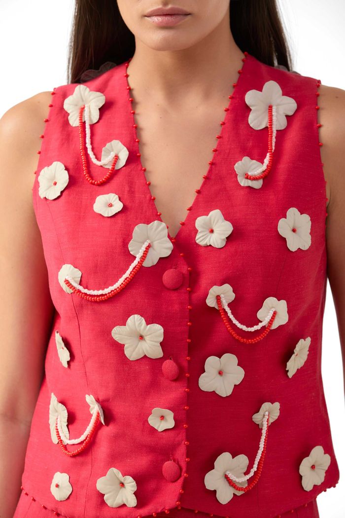 Colete Flores Vermelho