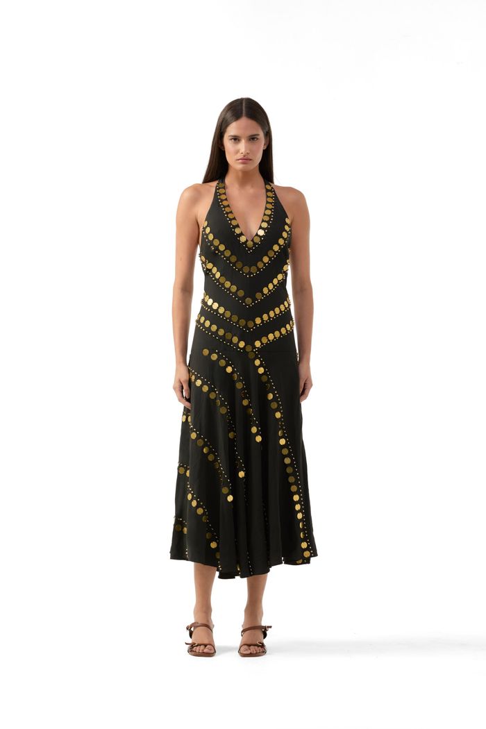 Vestido Moedas Frente Única Preto