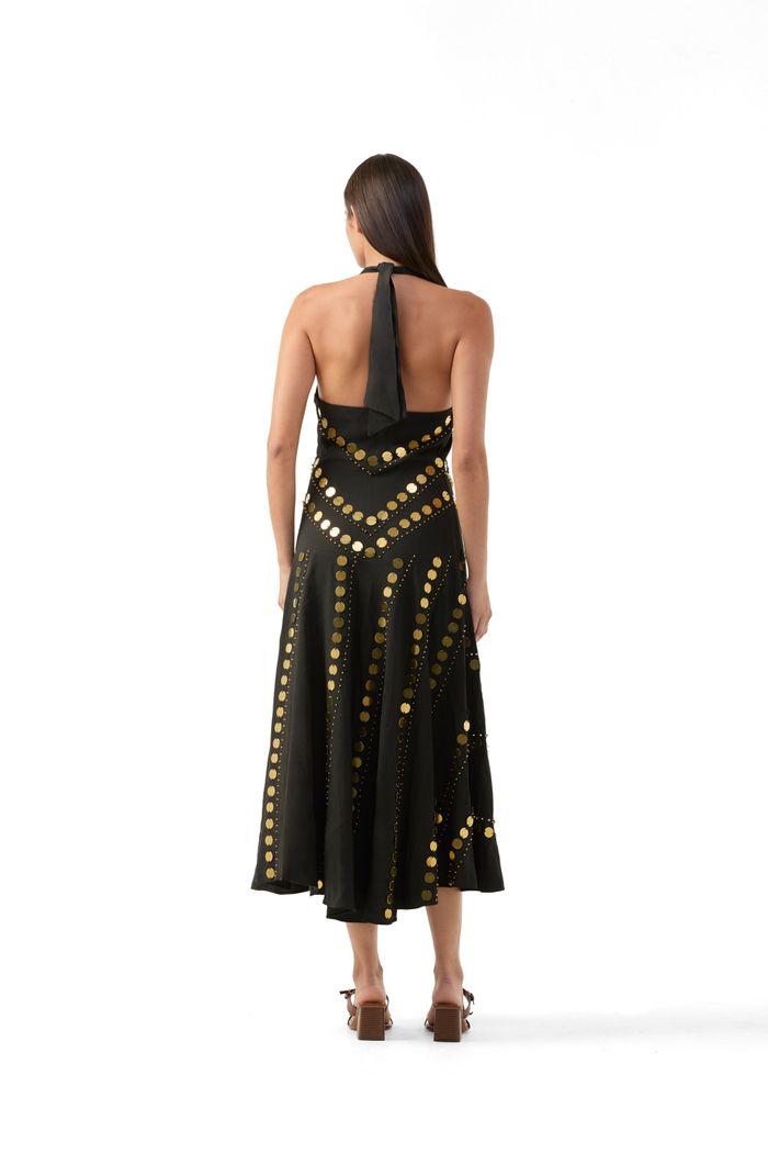 Vestido Moedas Frente Única Preto