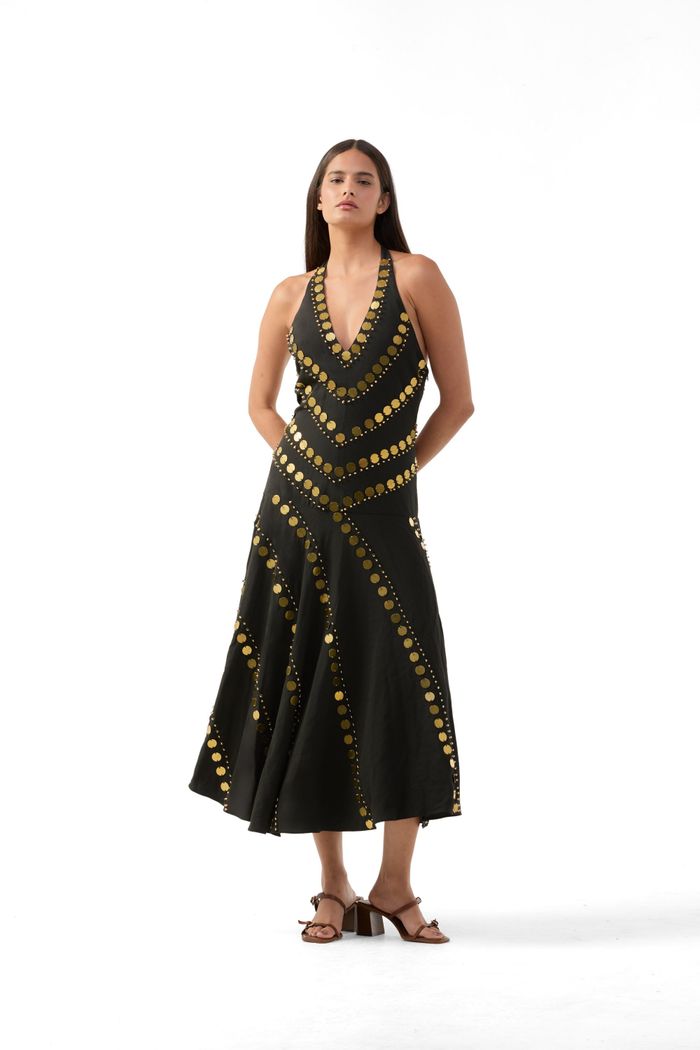 Vestido Moedas Frente Única Preto