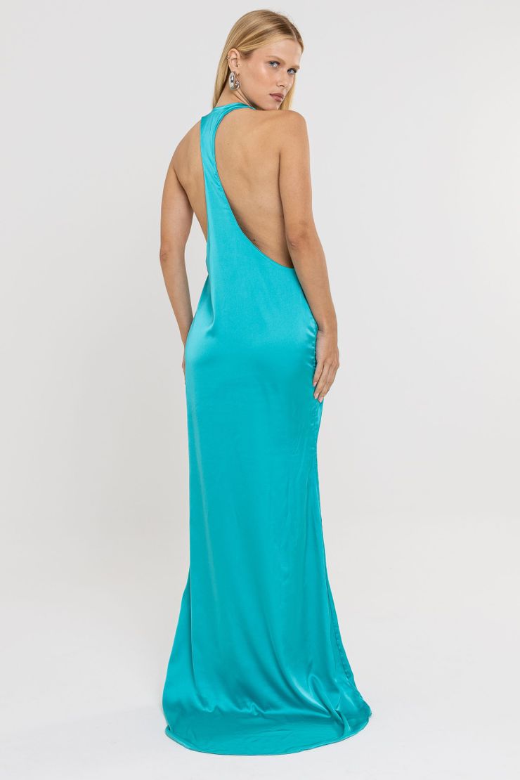 Foto do produto Vestido Cetim Tine Azul Turquesa