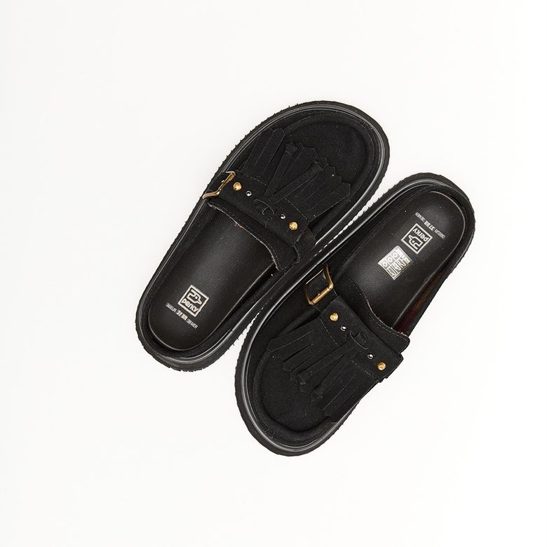 Mocassim Mule Clog Franja Camoscio Black - Perky Shoes