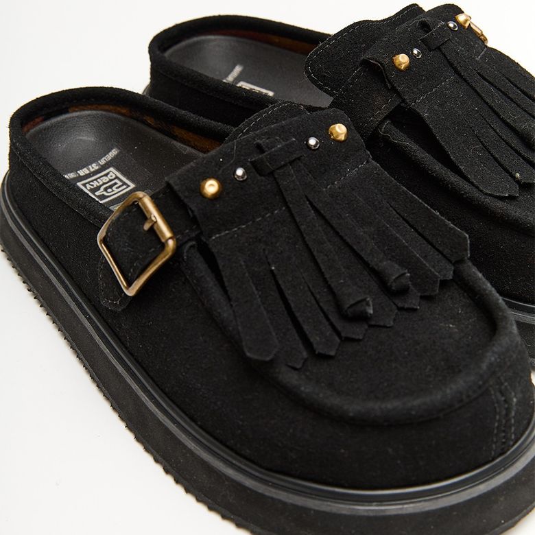 Mocassim Mule Clog Franja Camoscio Black - Perky Shoes