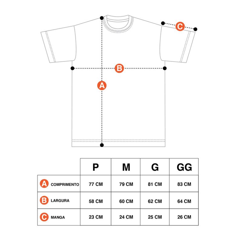 Tabela medidas - Camiseta Orange Brand