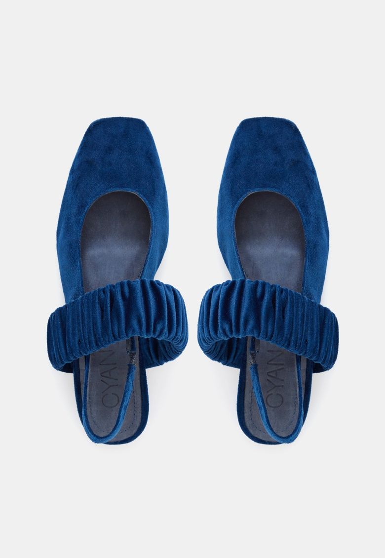 Sapatilha Ballet Franzida Velvet Azul Cobalto