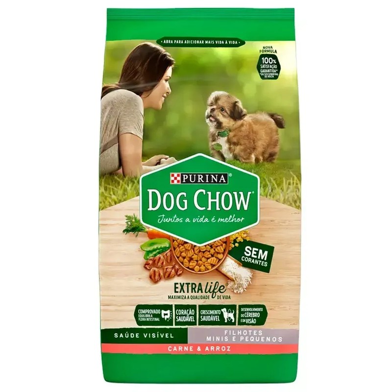 Dog Chow sabor Carne e Arroz para Cães Filhotes de Raças Pequenas e Minis 15kg