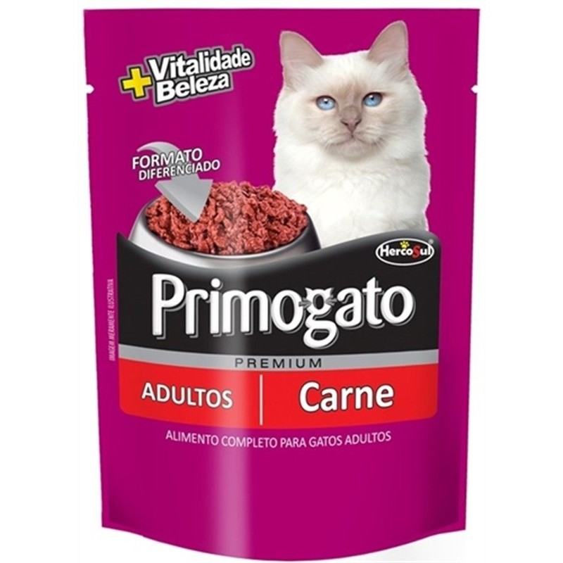 Sachê Primogato Premium sabor Carne para Gatos Adultos 85gr