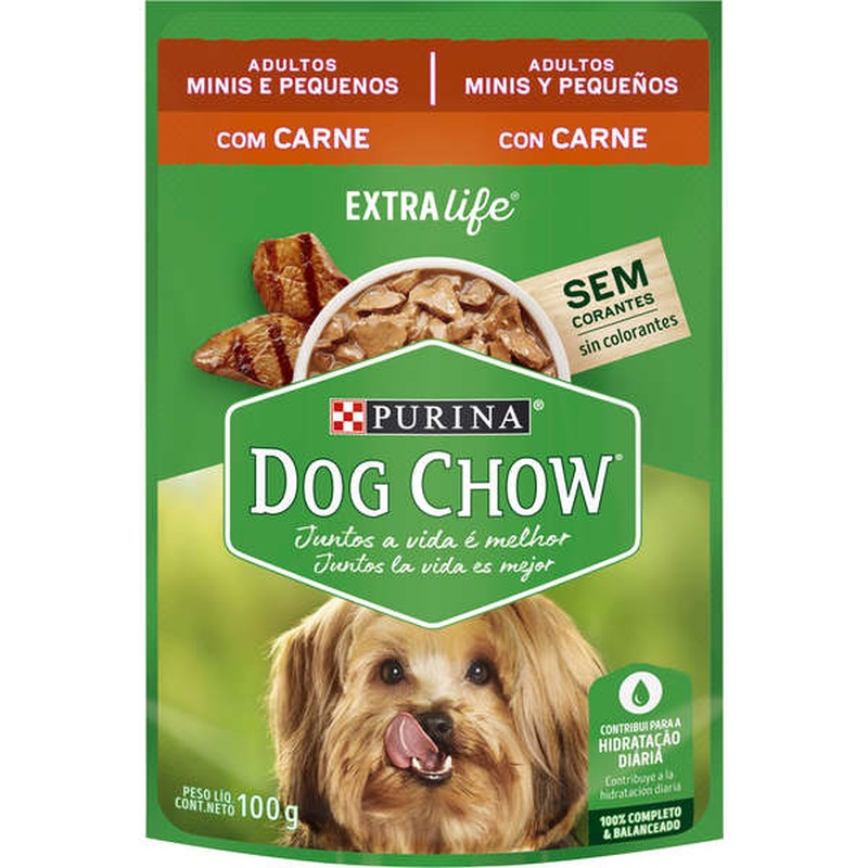 Sachê Dog Chow Extra Life sabor Carne para Cães Adultos de Raças Pequenas e Minis 100gr