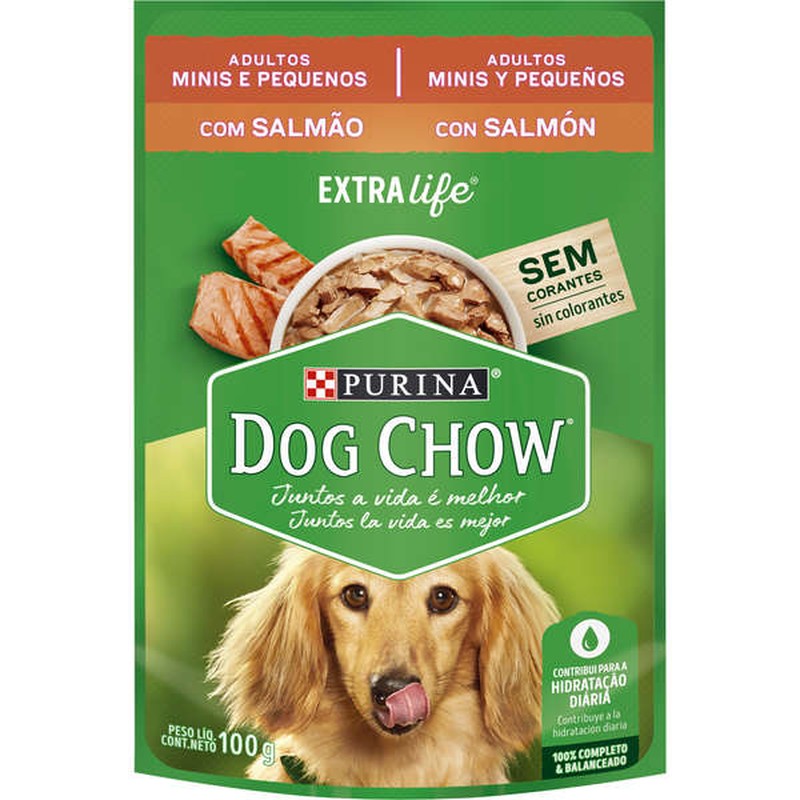 Sachê Dog Chow Extra Life sabor Salmão para Cães Adultos de Raças Pequenas e Minis 100gr