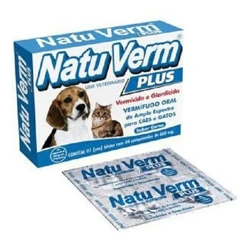 Natu Verm Plus Vermífugo para Cães e Gatos caixa com 04 comprimidos