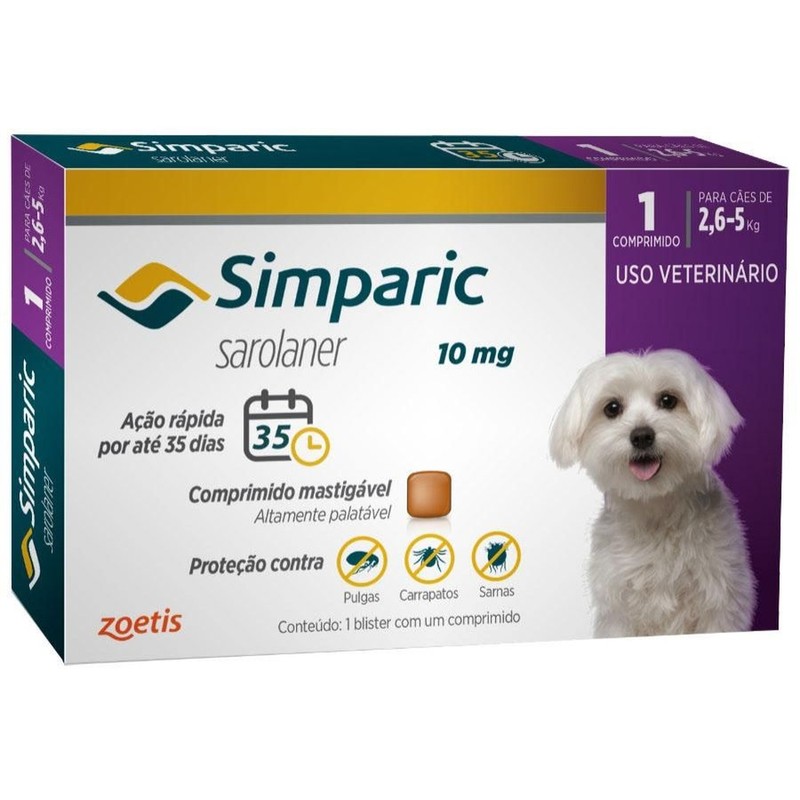 Simparic 1 comprimido 10mg para Cães pesando 2.6 até 5kg