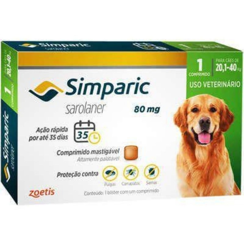 Simparic 1 comprimido 80mg para Cães pesando 20.1 até 40kg