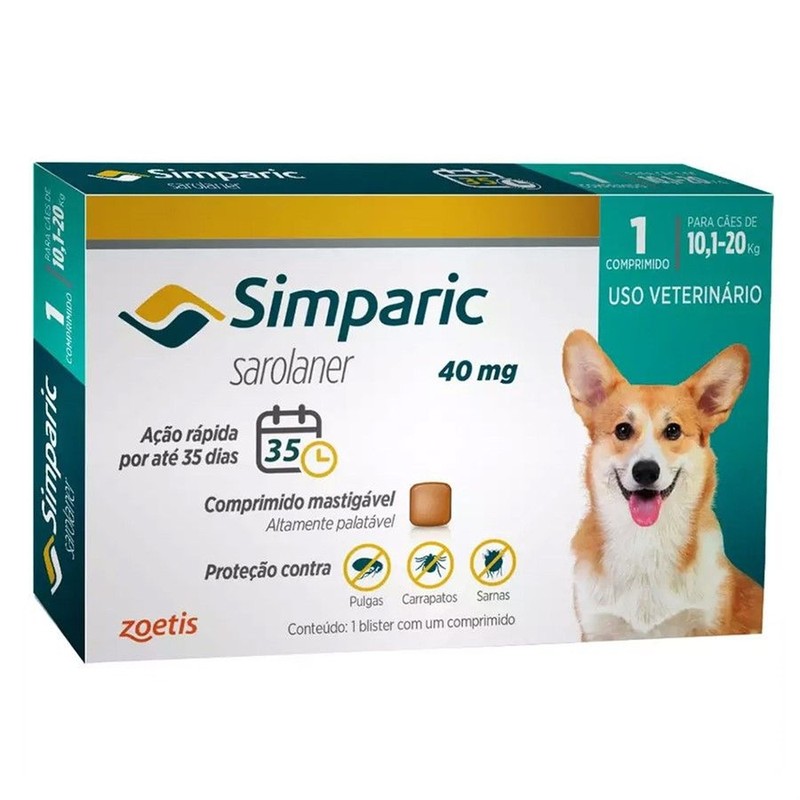 Simparic 1 comprimido 40mg para Cães pesando 10.1 até 20kg