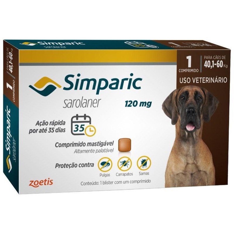 Simparic 1 comprimido 120mg para Cães pesando 40.1 até 60kg