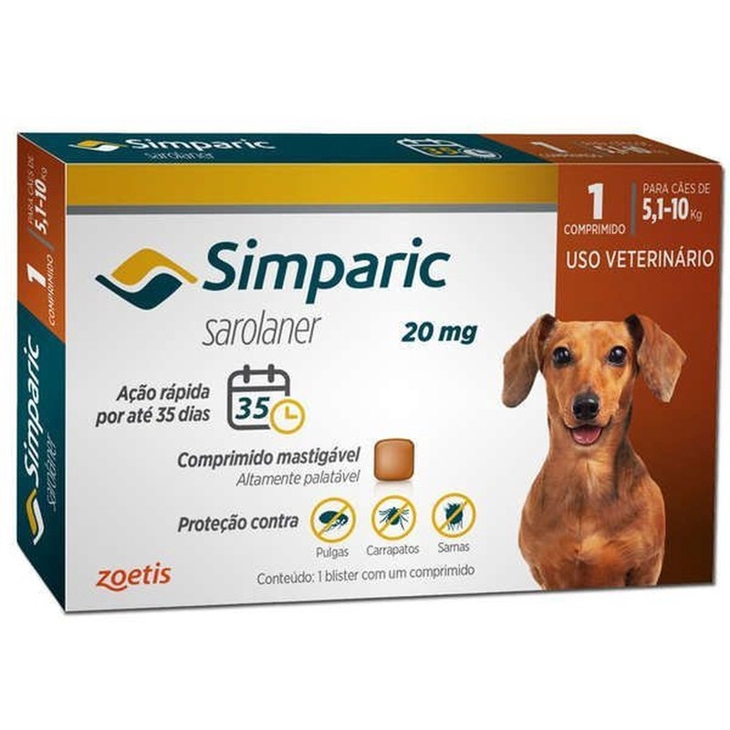 Simparic 1 comprimido 20mg para Cães pesando 5.1 até 10kg