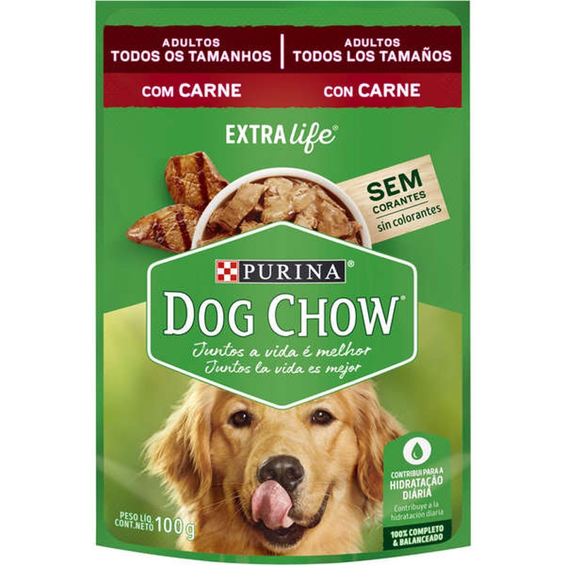 Sachê Dog Chow Extra Life sabor Carne para Cães Adultos de Todos os Tamanhos 100gr