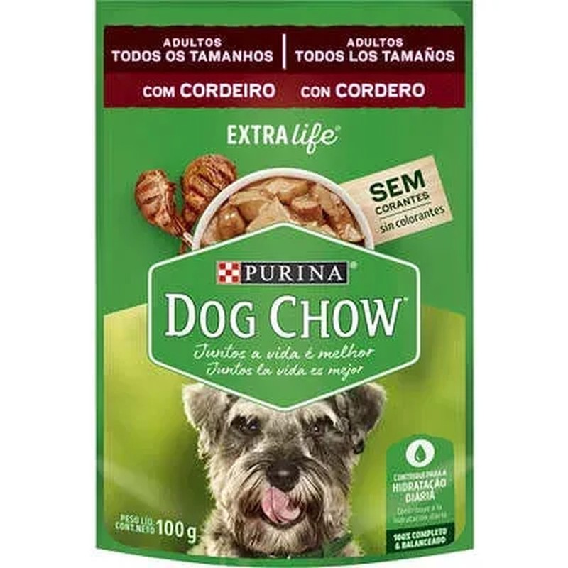 Sache Dog Chow Extra Life sabor Cordeiro para Cães Adultos para Todos os Tamanhos 100g