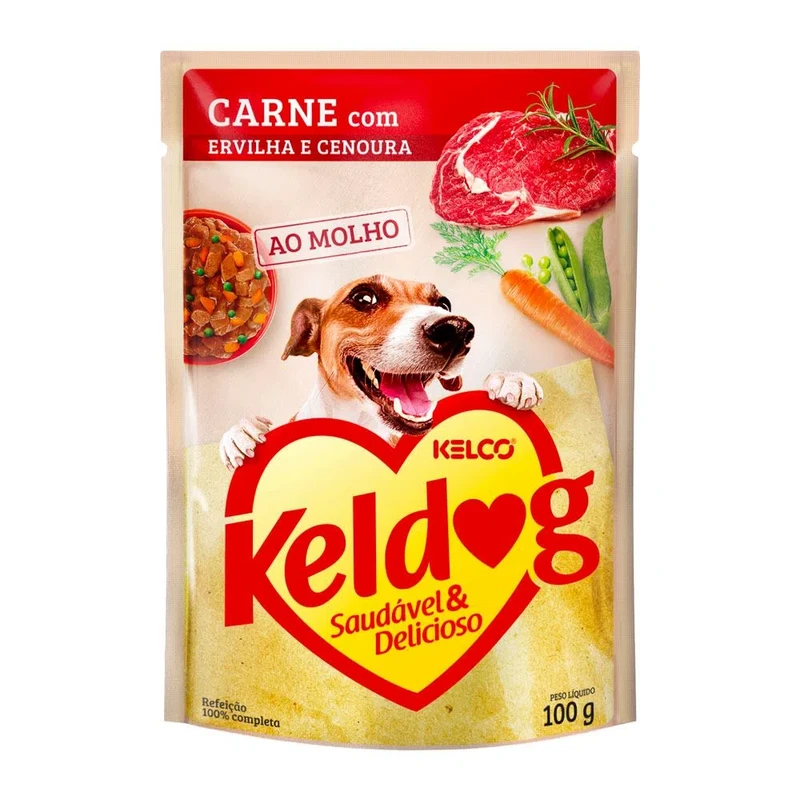 Sachê Keldog sabor Carne, Ervilha e Cenoura para Cães Adultos 100g