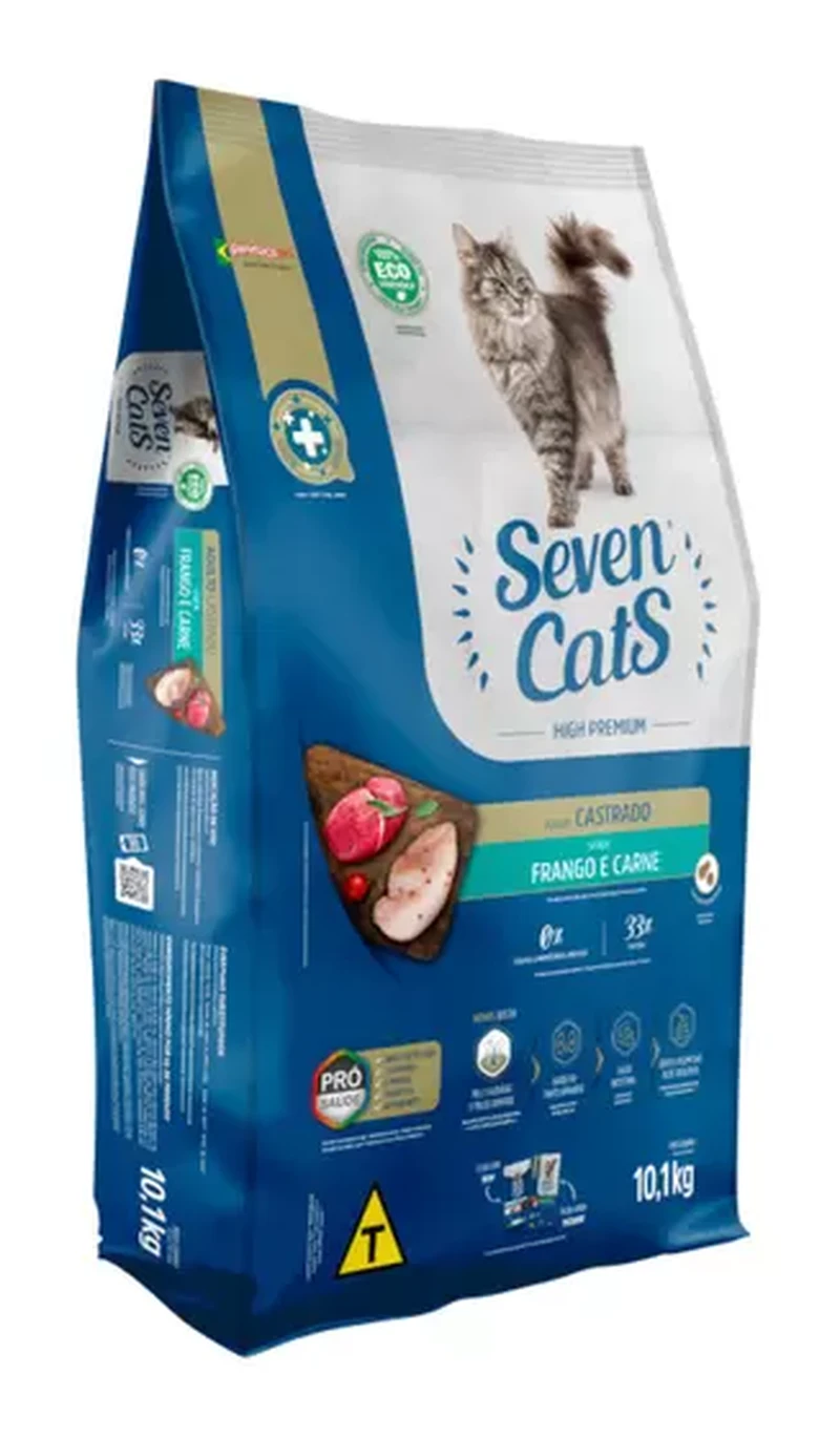 Seven Cats sabor Carne e Frango para Gatos Castrados 10,1kg