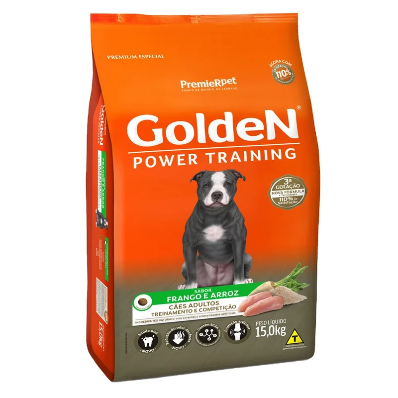 Golden Power Training sabor Frango e Arroz para Cães Adultos 15kg