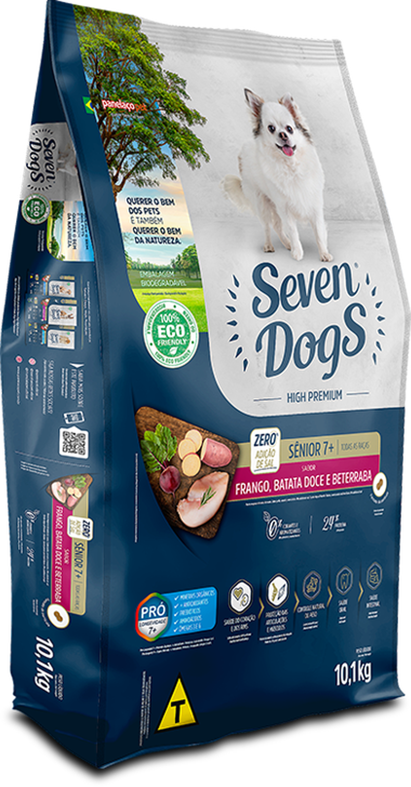 Seven Dogs Sênior sabor Frango, Batata Doce e Beterraba para Cães Adultos 7+ 14kg