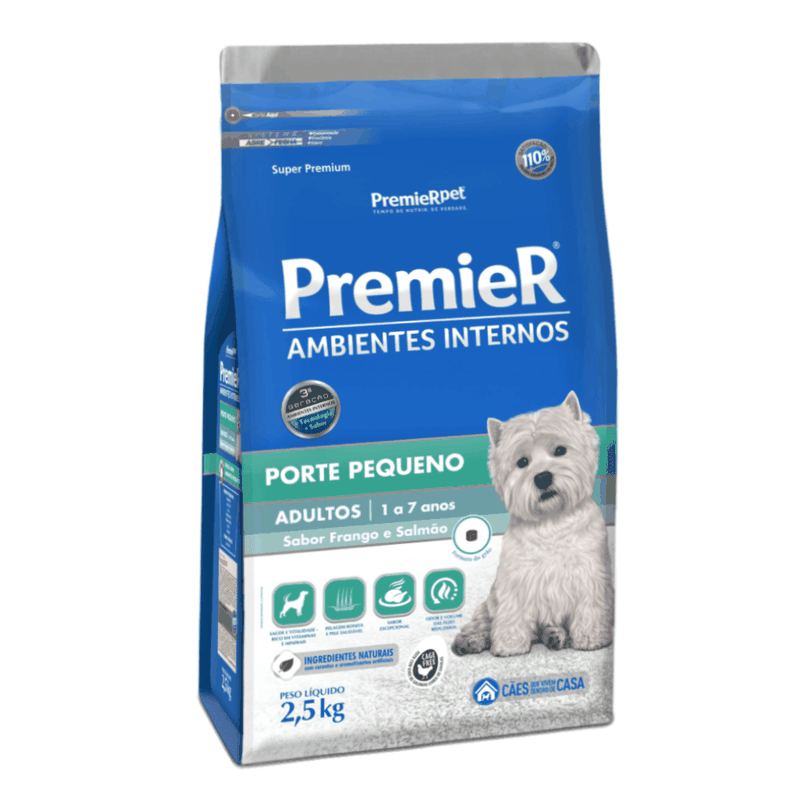 Premier Ambientes Internos sabor Frango e Salmão para Cães de Porte Pequeno 2,5kg