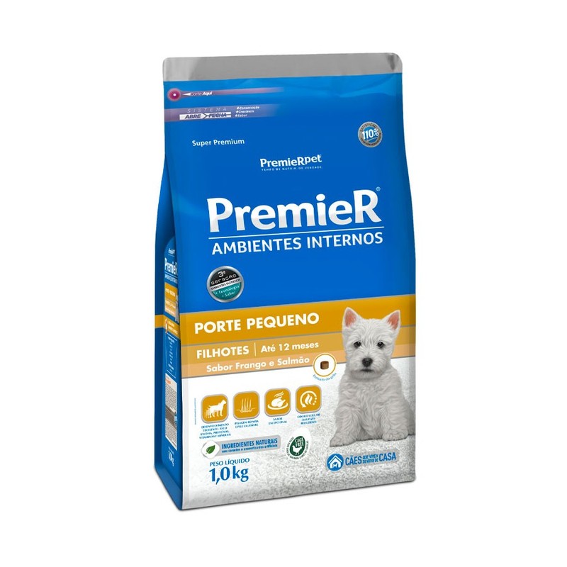 Premier Ambientes Internos sabor Frango e Salmão para Cães Filhotes 1kg