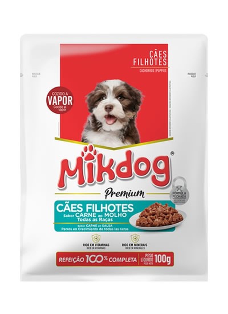 Sachê MikDog sabor Carne para Cães Filhotes 100g