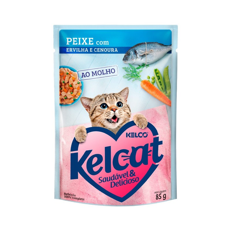 Sachê Kelcat sabor peixe, Ervilha e Cenoura 85g