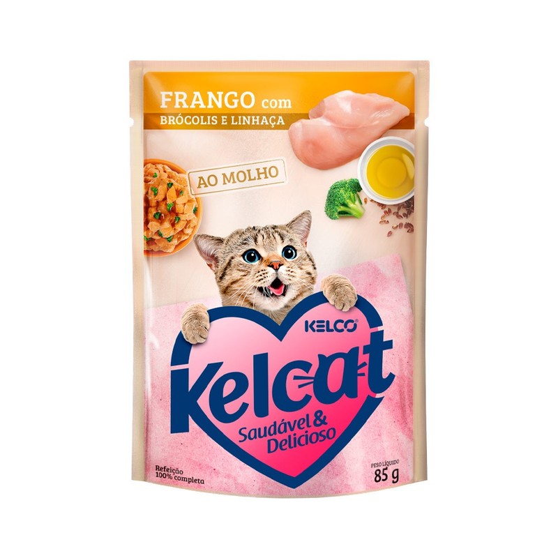 Sachê Kelcat sabor Frango, Brócolis e Linhaça 85g