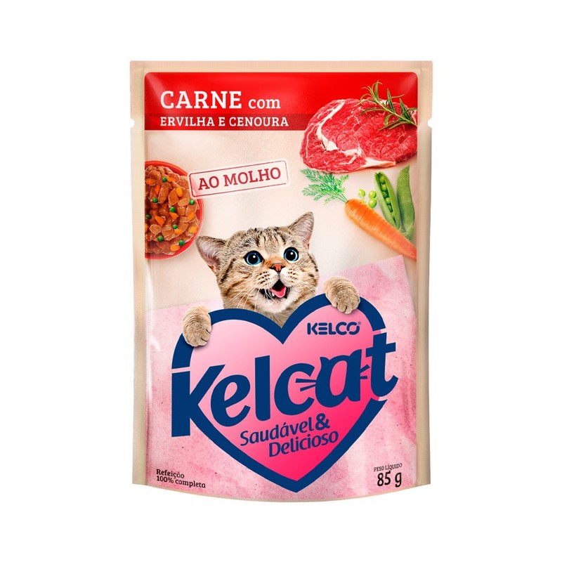 Sachê Kelcat Carne, Ervilha e Cenoura 85g