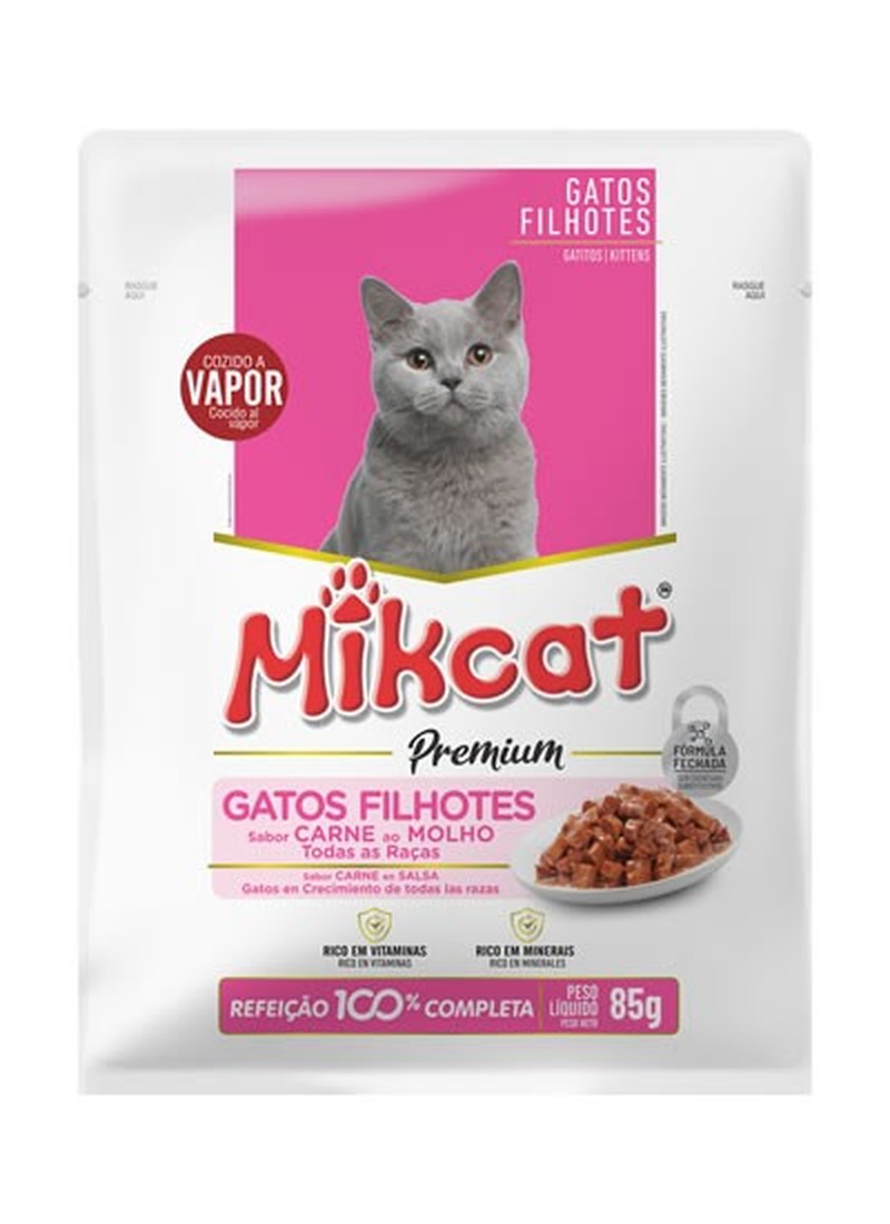 Sachê Mikcat sabor Carne para Gatos Filhotes 85g