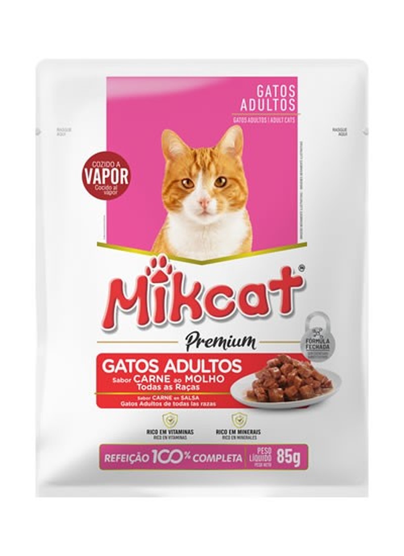 Sachê Mikcat sabor Carne para Gatos Adultos 85g