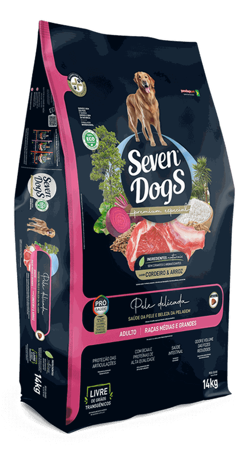 Seven Dogs sabor Cordeiro e Arroz para Cães Adultos de Médio e Grande Porte 14kg