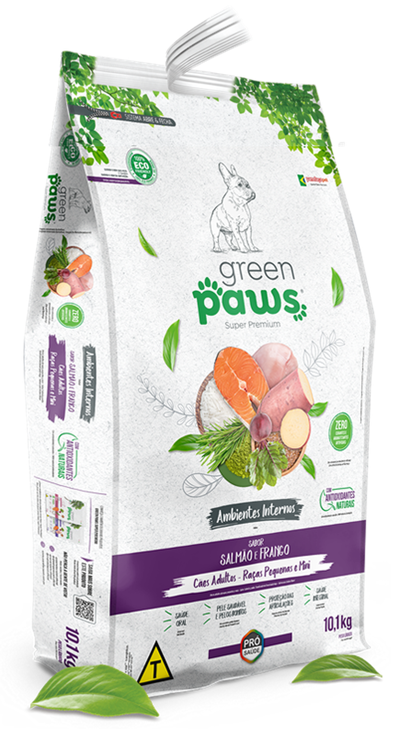 Green Paws sabor Salmão e Frango para Cães Adultos de Raças Pequenas 2.5kg