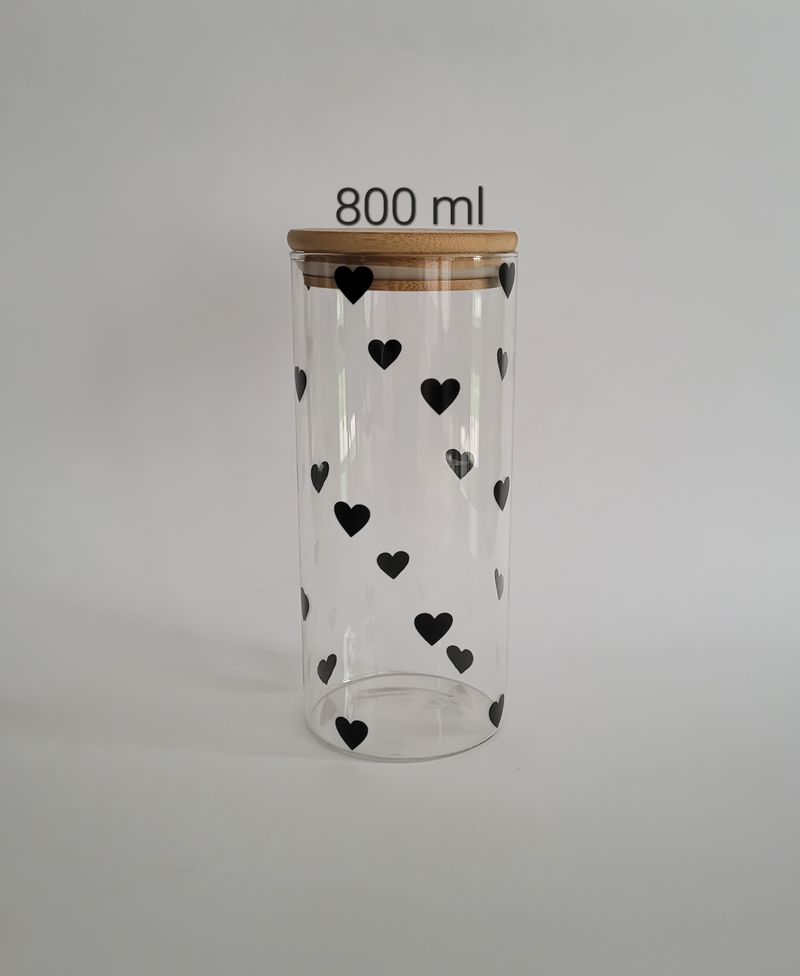 Pote Hermético 800ml Corações Preto