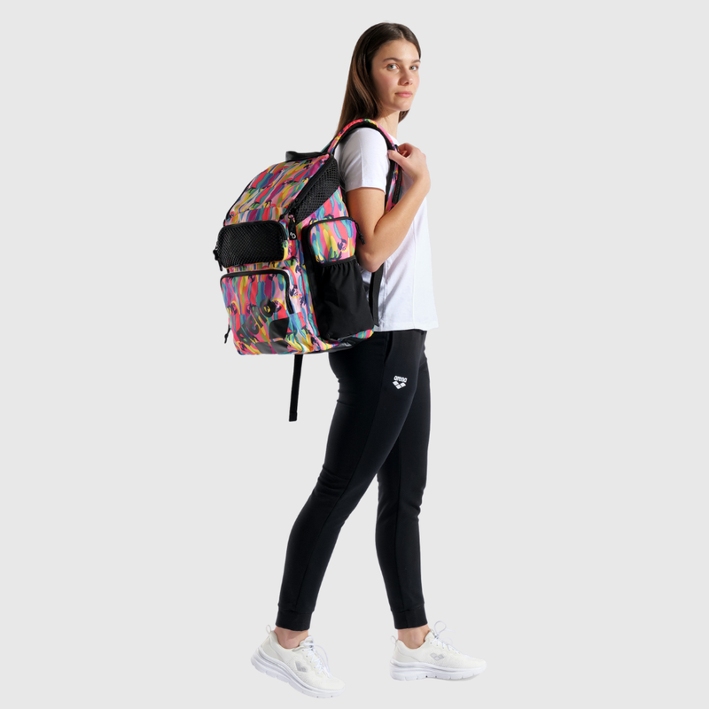 Mochila One Go Print Branco/Rosa 45L arena