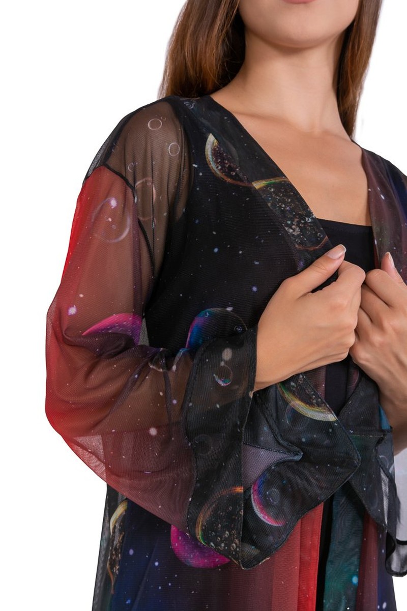 Kimono Curto Tule Galáxia Colorida