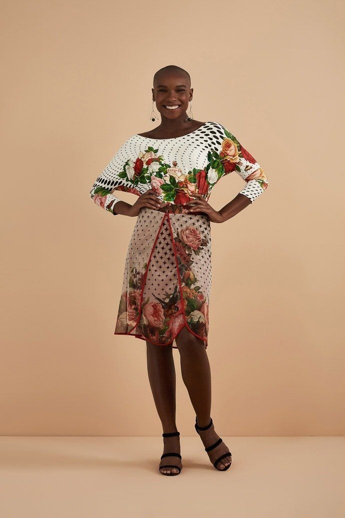 Blusa Malha Manga 3/4 Rosas Vintage