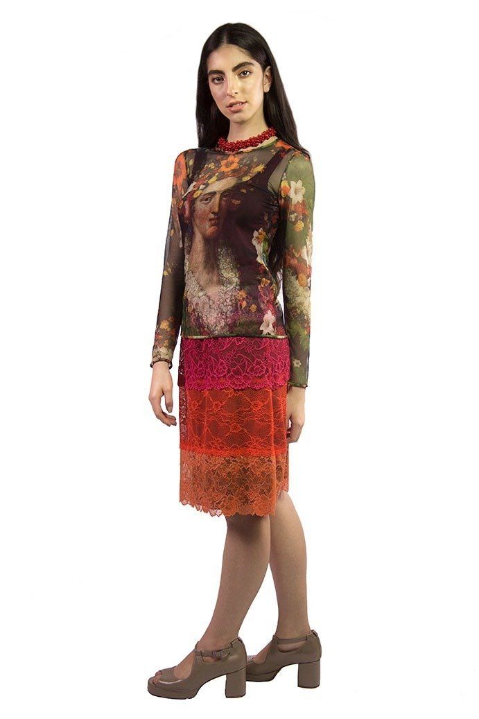 Blusa tule segunda pele manga longa Estampa Arcimboldo