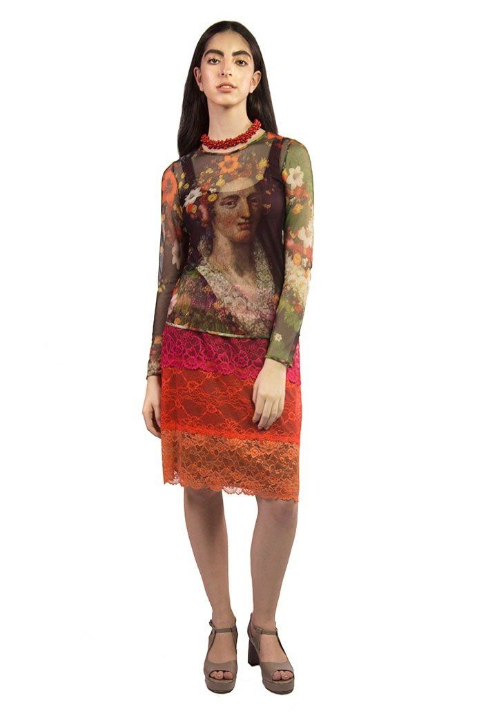 Blusa tule segunda pele manga longa Estampa Arcimboldo