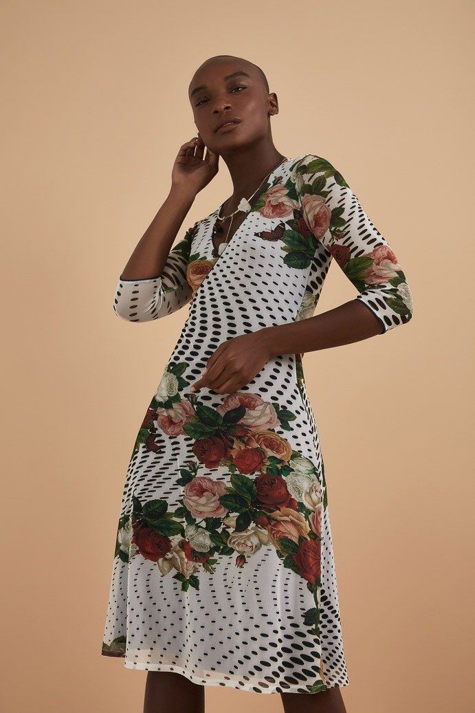 Vestido Tule Estampa Digital Rosas Vintage