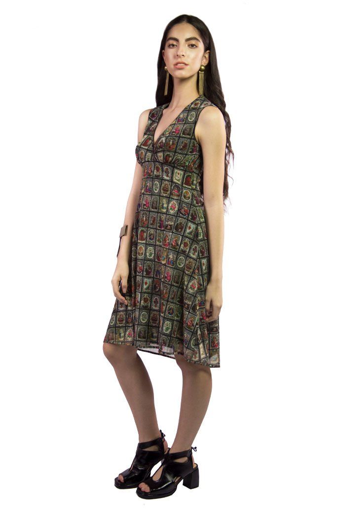 Vestido Tule Decote V S/Manga Transpassado