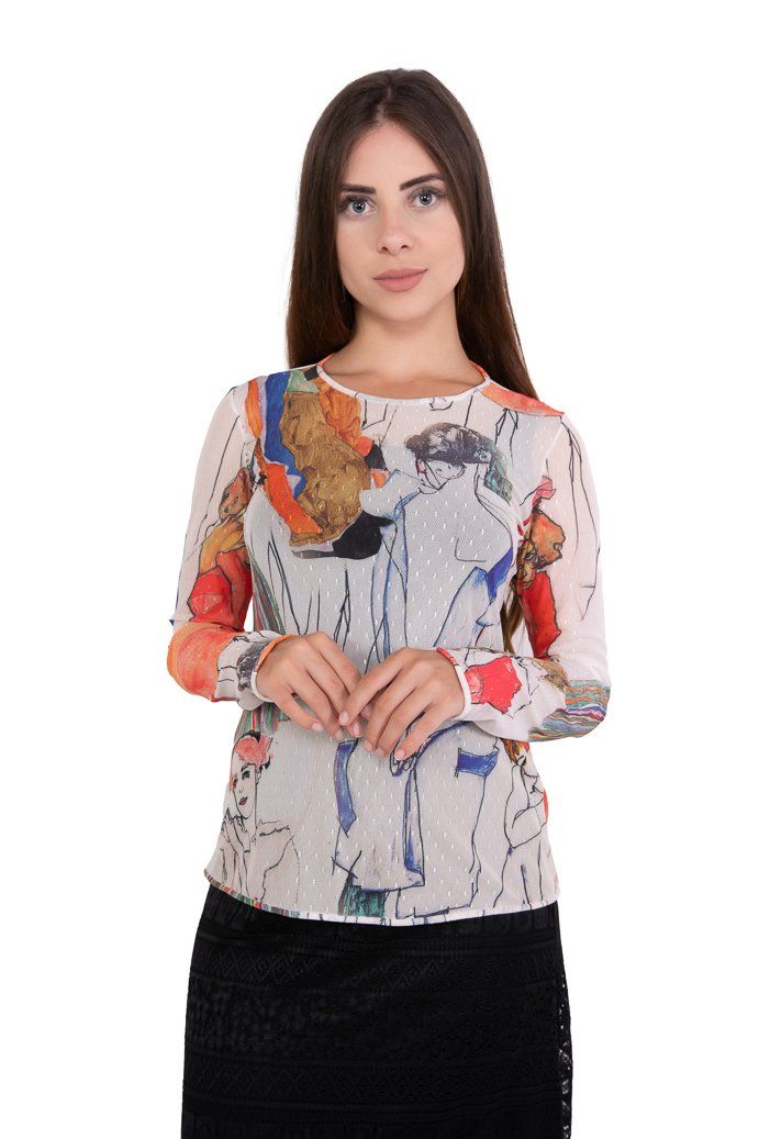Blusa tule segunda pele manga longa Mulheres Egon Schile Coloridas