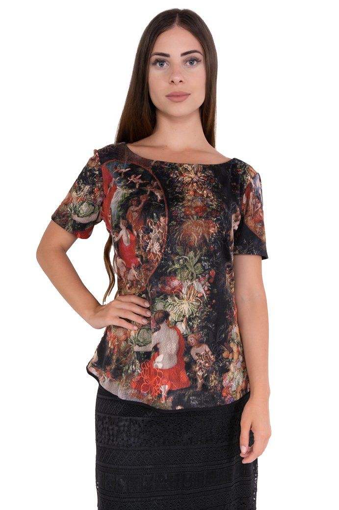 Blusa Tule Jan Brueghel  Decote Canoa