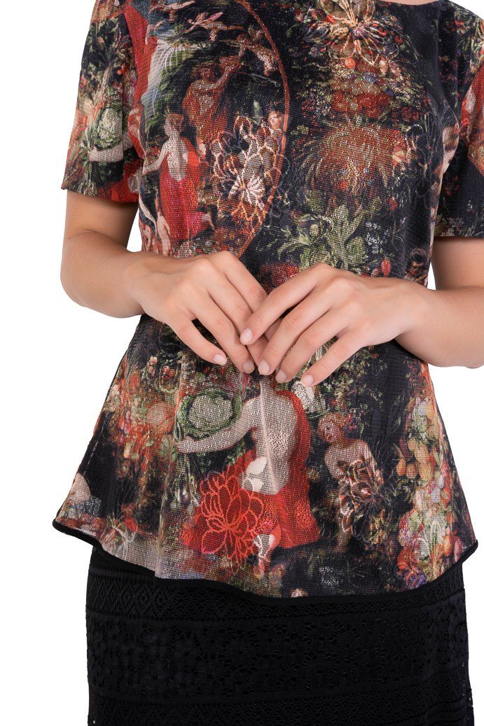 Blusa Tule Jan Brueghel  Decote Canoa