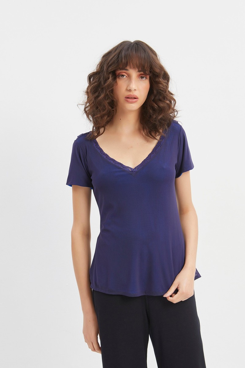 Blusa tule Azul decote v